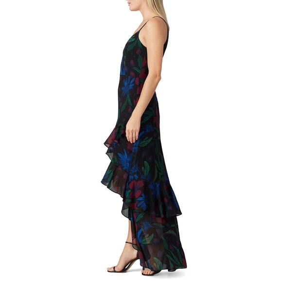 Badgley Mischka Black Floral Ruffled High Low Cocktail Dress Size 10 - Picture 2 of 13